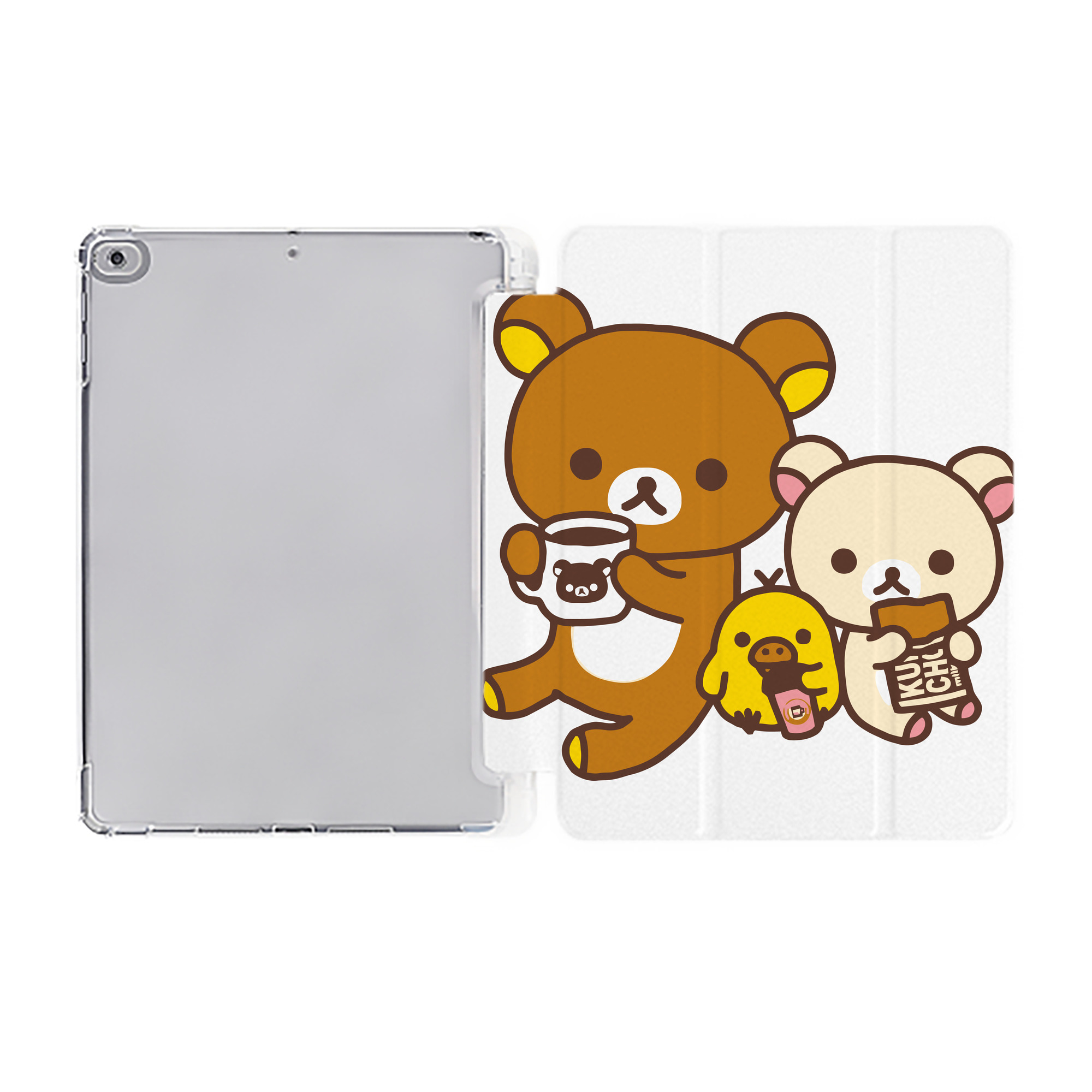 （画像用） リラックマ リラックマ キイロイトリ Rilakkuma Korilakkuma Kiiroitori IPad ケース ペン収納付き 三つ折りスタンド PUレザー×シリコン 対応機種9.5/10.5/10.9インチ